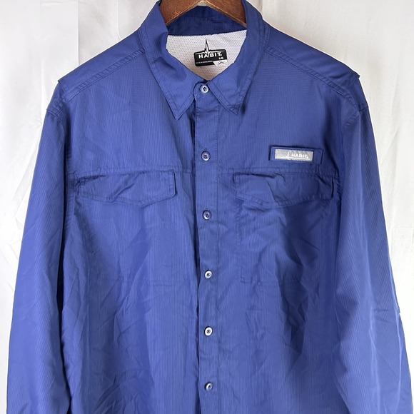 Habit‎ Shirt Mens Large Blue Performance Fishing Lightweight Roll Tab Outdoor - Picture 2 of 14